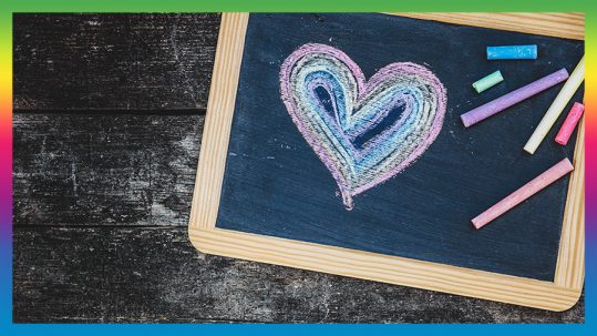 Chalkboard with LGBT Heart drawn on it
