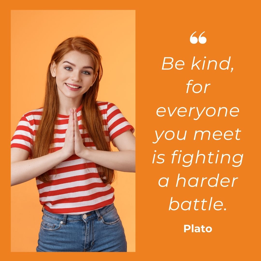 Teenage girl in striped t-shirt next to a quote
