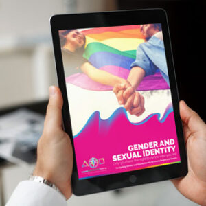 Teacher reads the Gender and Sexual Identity ebook on an iPad
